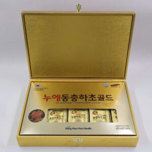Mặt hộp sản phẩm nước đông trùng Kanghwa Hàn Quốc hộp gỗ Vàng 60 gói