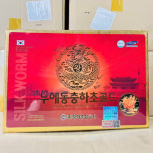 Mặt trước hộp sản phẩm nước đông trùng Kanghwa Hàn Quốc hộp gỗ Vàng 60 gói