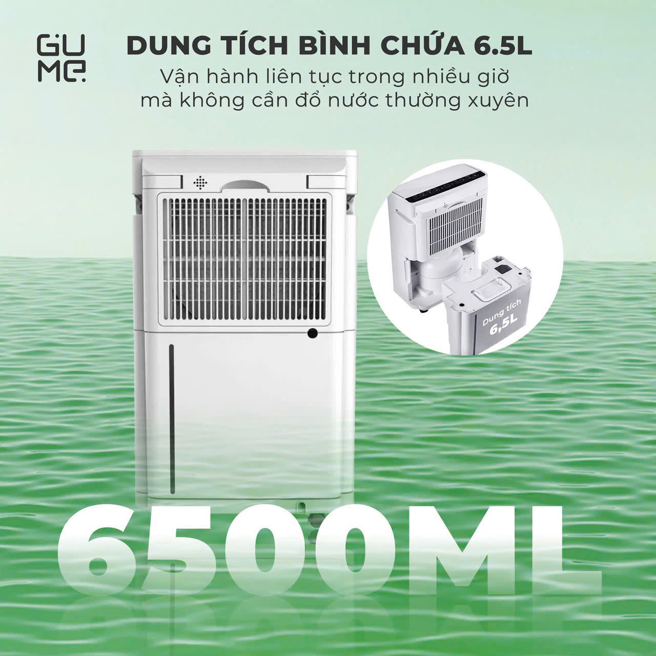 Dung tích bình chứa 6.5l lớn tiện khi sử dụng Dung tích bình chứa 6.5l lớn tiện khi sử dụng